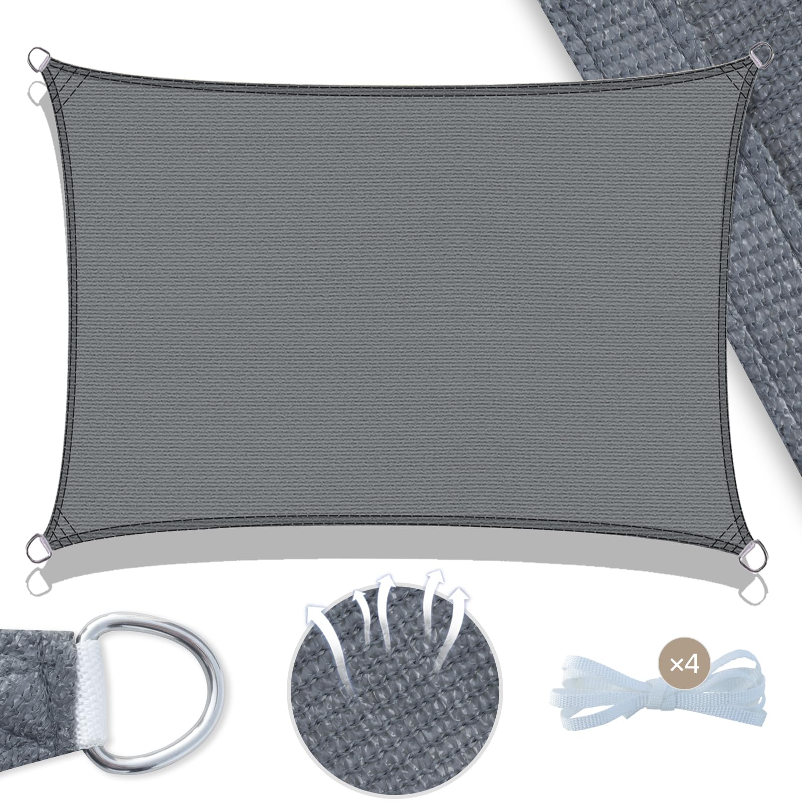 UMI Toldo Vela de Sombra 2.5x4m Rectangular Protección Rayos UV HDPE Transpirable Resistente Toldos Exterior Terraza para Patio Jardín-Antracita