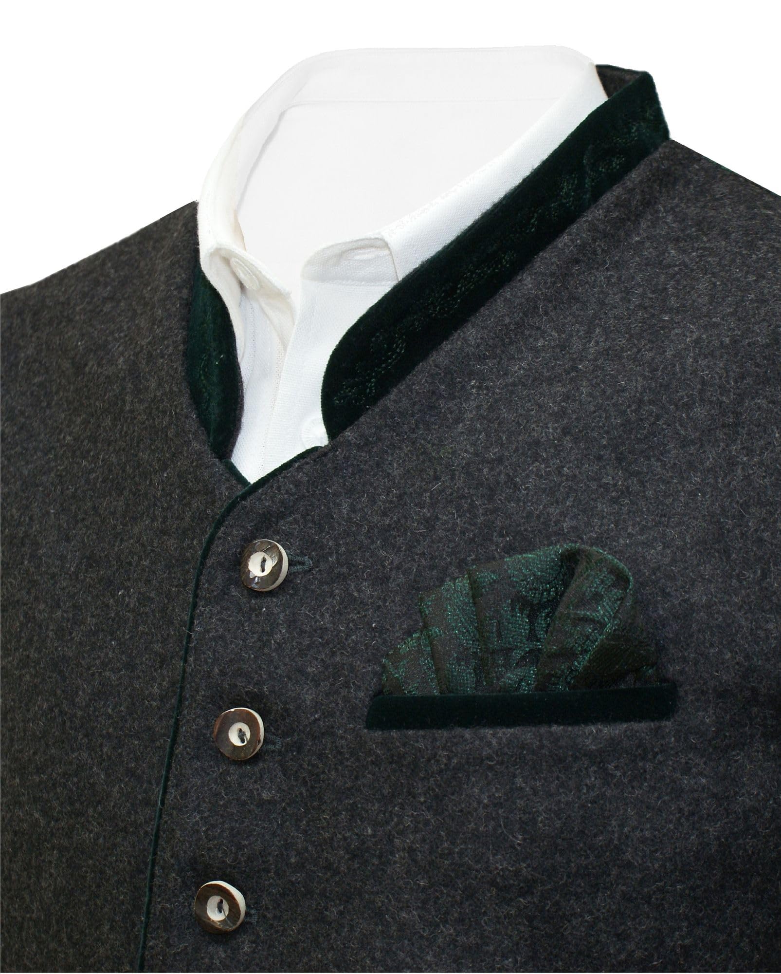 Weste Trachtenweste Loden Trachten Gilet Lodengilet Lodenweste edel Trachtengilet ärmellos Tracht anthrazit dunkelgrau Brokat Stecktuch Fest Musik Anlass Hochzeit