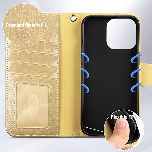 Miniatura 66 de Arae Compatible with iPhone 15 Case with Card Holder and Wrist Strap Wallet Flip Cover for iPhone 15 6.1 inch,Wine Red