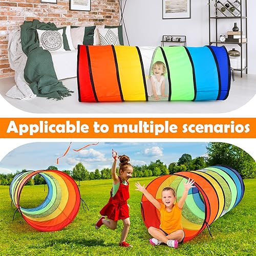Miniatura 5 de 1 túnel gigante de juego de 27.6 pulgadas para niños y perros grandes, juguete colorido de túnel de gateo desplegable para niños pequeños con malla