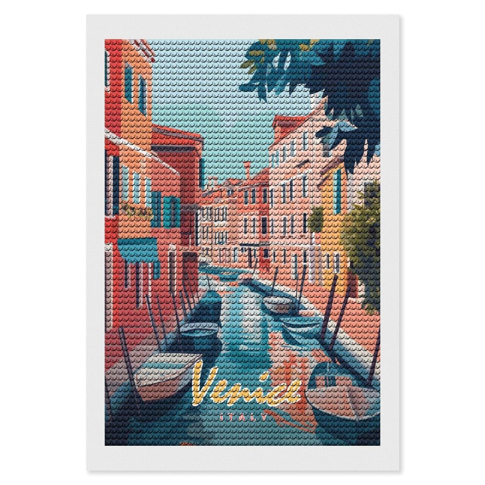 Junmoney Venice Canal Painting Diamond Painting Kit 8"x12", Thoughtful Handmade Gift, for Creative Relaxation, Printed Canvas, Cosy Home Accent