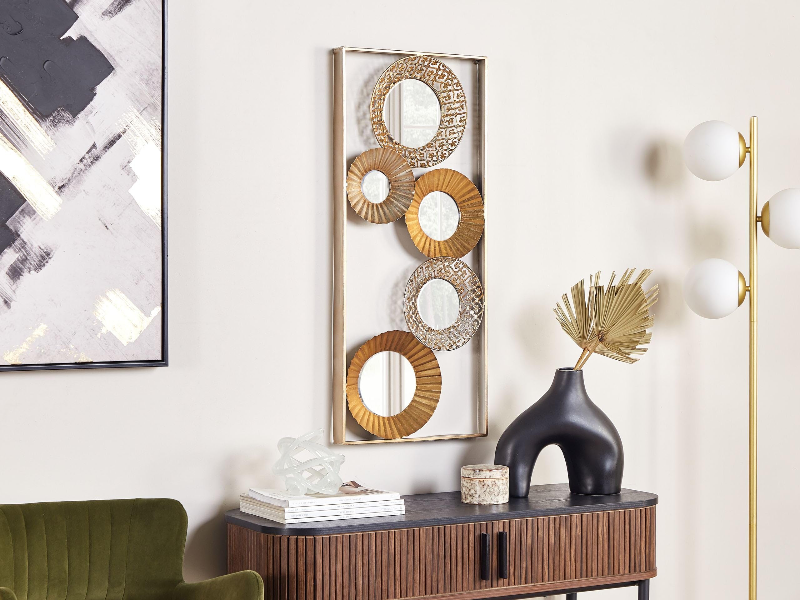 Decorazione murale retrò con specchi d'arredo 39 x 90 cm metallo oro