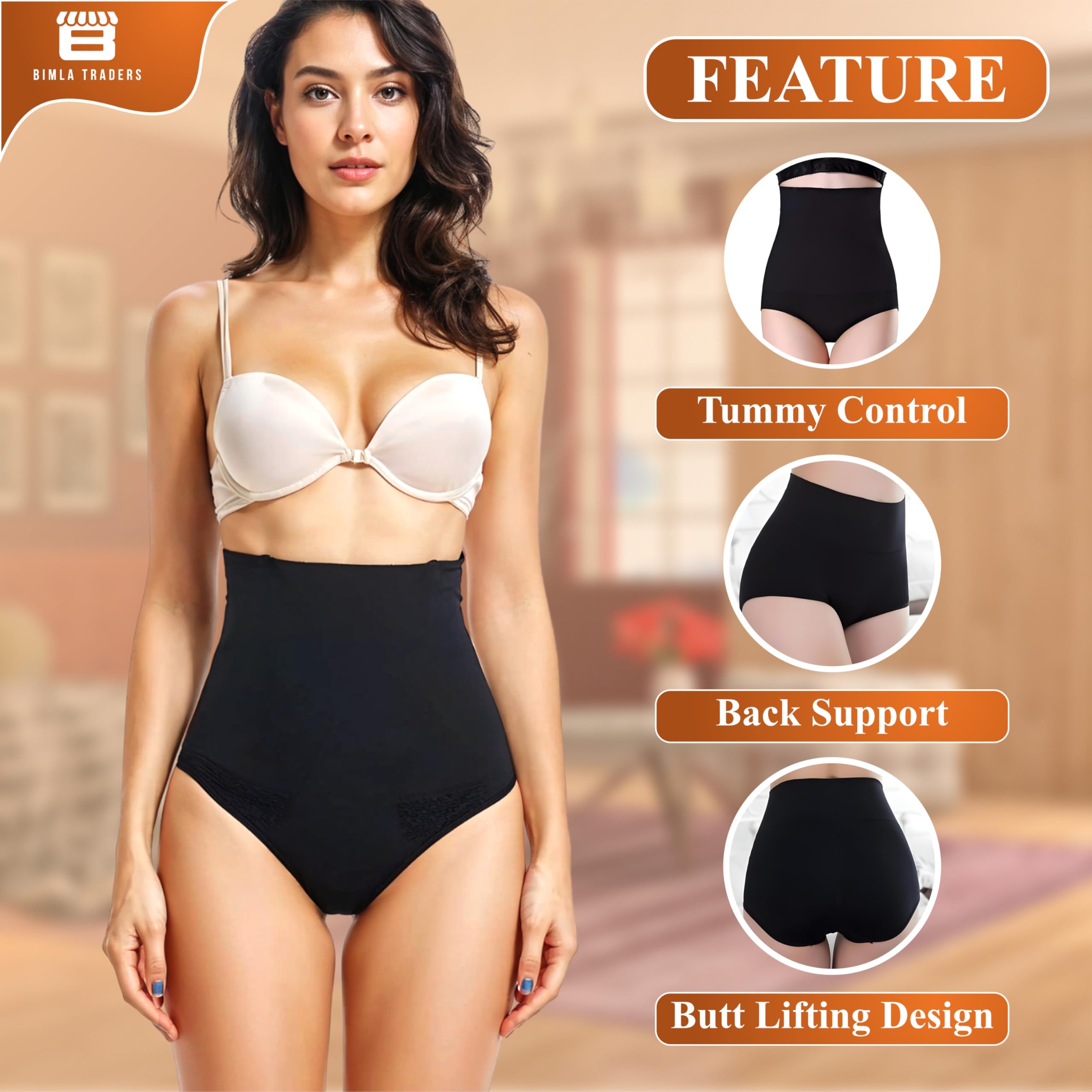 Btag High-Waist Tummy Tucker Shapewear for Women | Seamless Body Shaper | Invisible Under Dresses | Slimming Control Panty (Black_XL) - Image 2 thumbnail