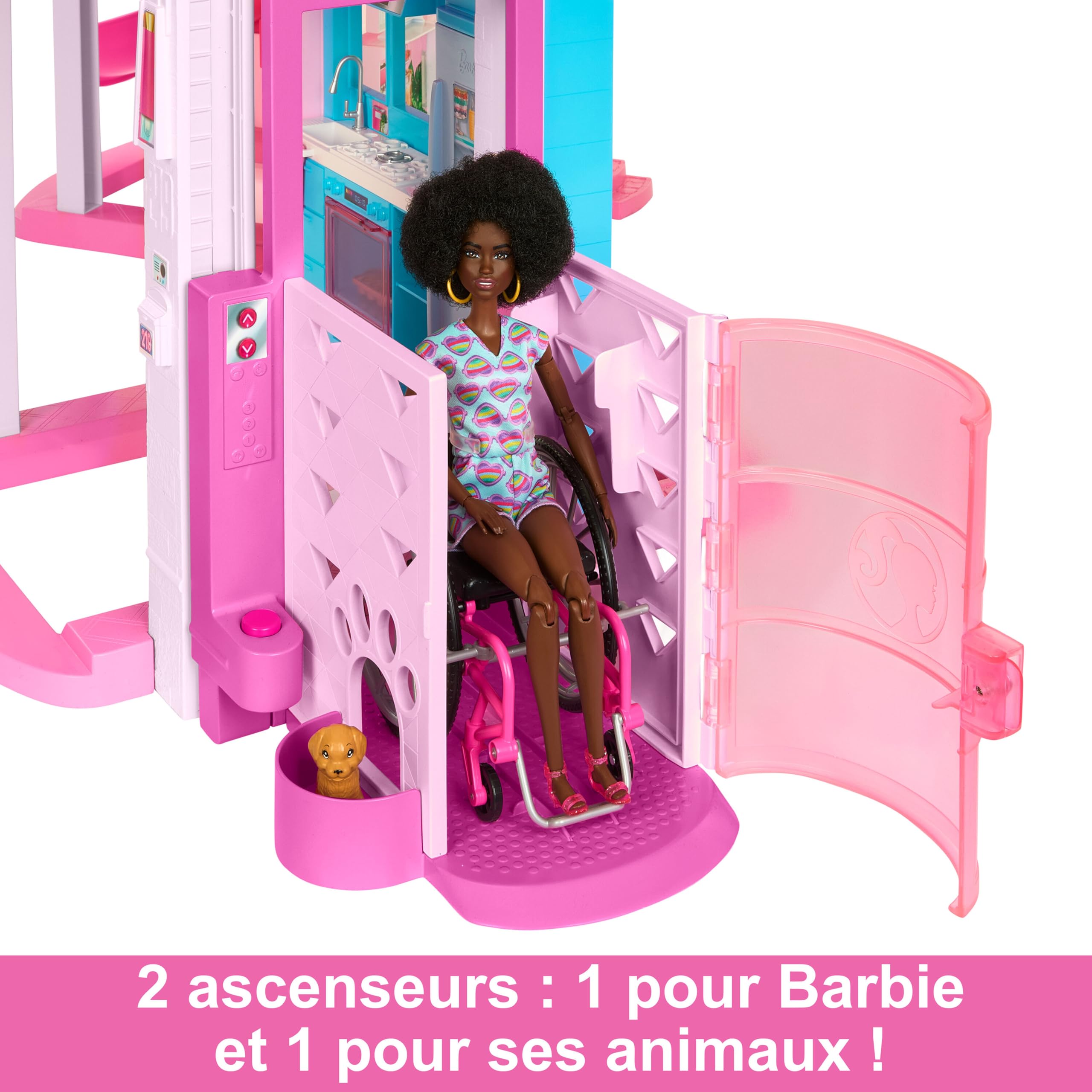 Barbie Coffret Maison de Rêve Poupée Mannequin, Design en Spirale sur 3 Niveaux, 10 Espaces de Vie Inclus Piscine, Toboggan, et Ascenseur, 75Accessoires Inclus,Jouet pour Enfant de 3 ans et Plus,HMX10