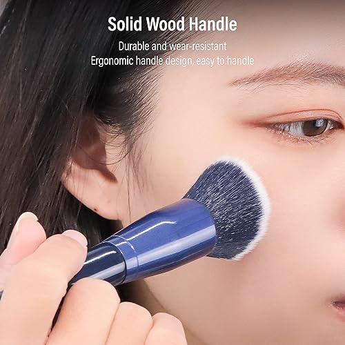 Miniatura 7 de SIXPLUS Juego de brochas de maquillaje y brocha para base de maquillaje con parte superior plana a rayas espirales Kabuki para líquidos, crema,