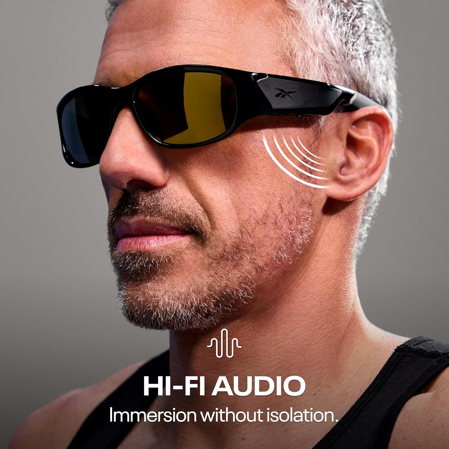 Reebok Nitrous Smart Audio Sunglasses, Gold Mirror Polarized Lens, Unisex, HiFi Bluetooth Sport Glasses with UV Protection - Powered by Lucyd