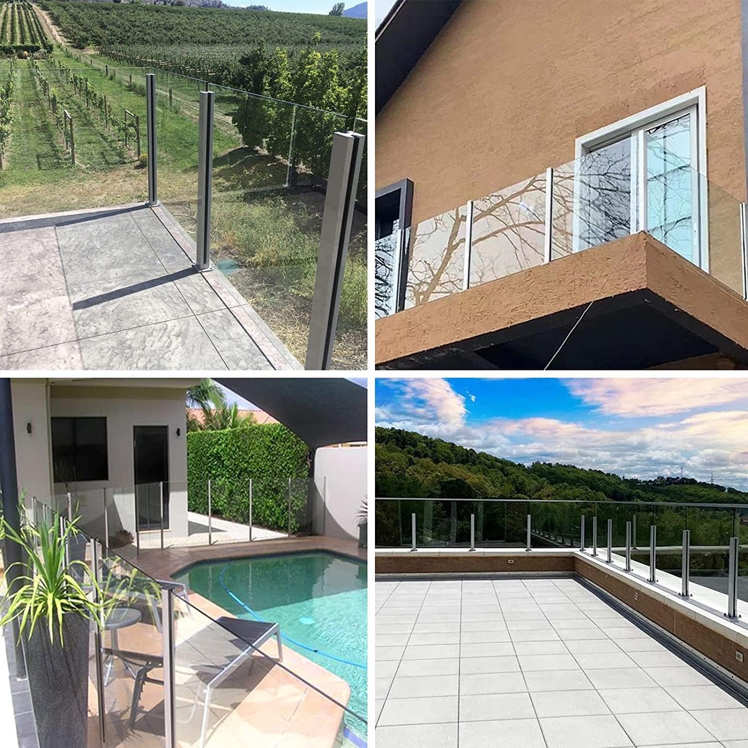 Silver Glass Balustrade Post for Indoor Stairway – 43.3” Tall Deck Railing System Kit for 10/12mm Glass, Deep Coffee Color, Perfect for Modern Homes and Safety Fencing