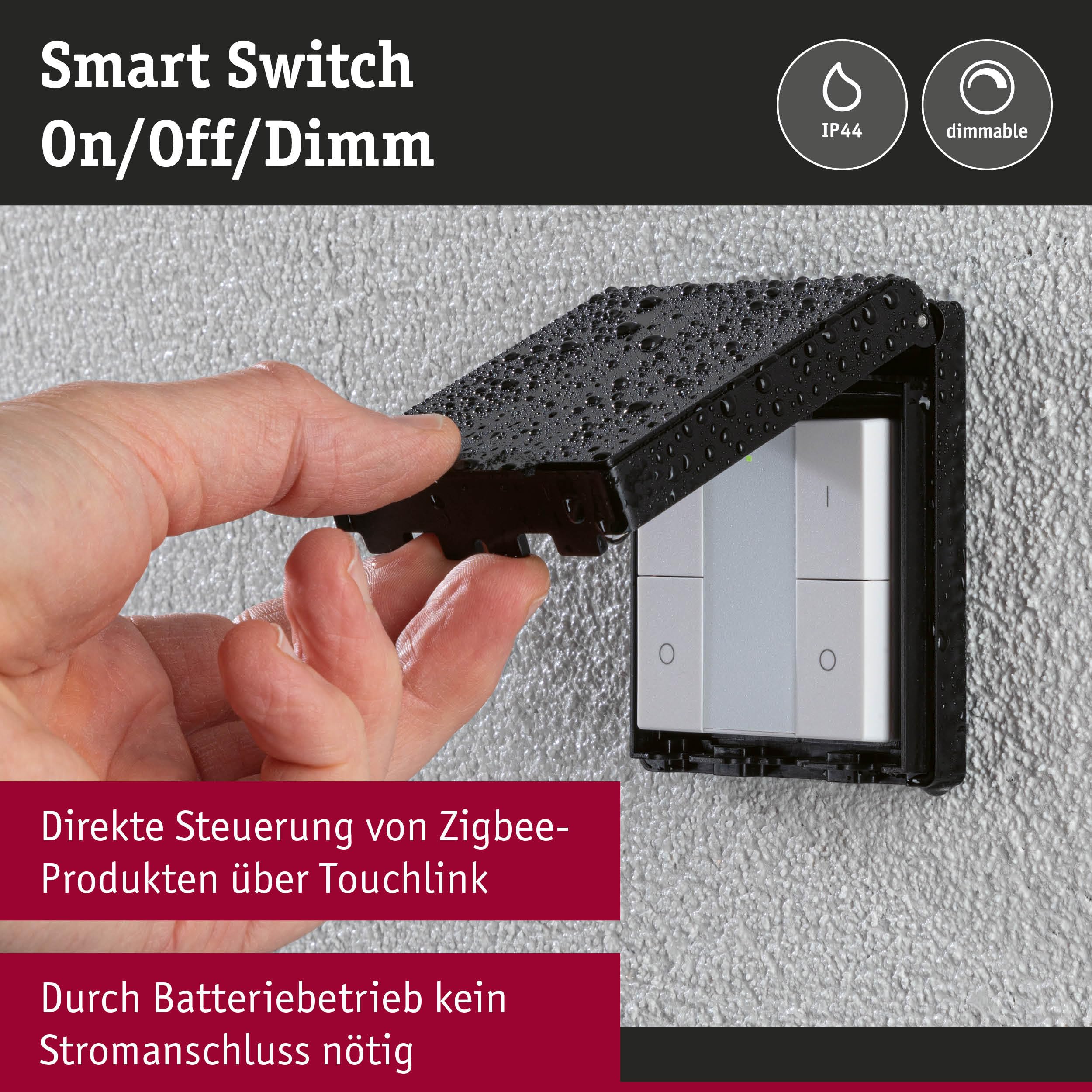 Paulmann 50137 Smart Home Zigbee wyłącznik ścienny Outdoor IP44 on/off/ściem biały sterowanie tworzywo sztuczne