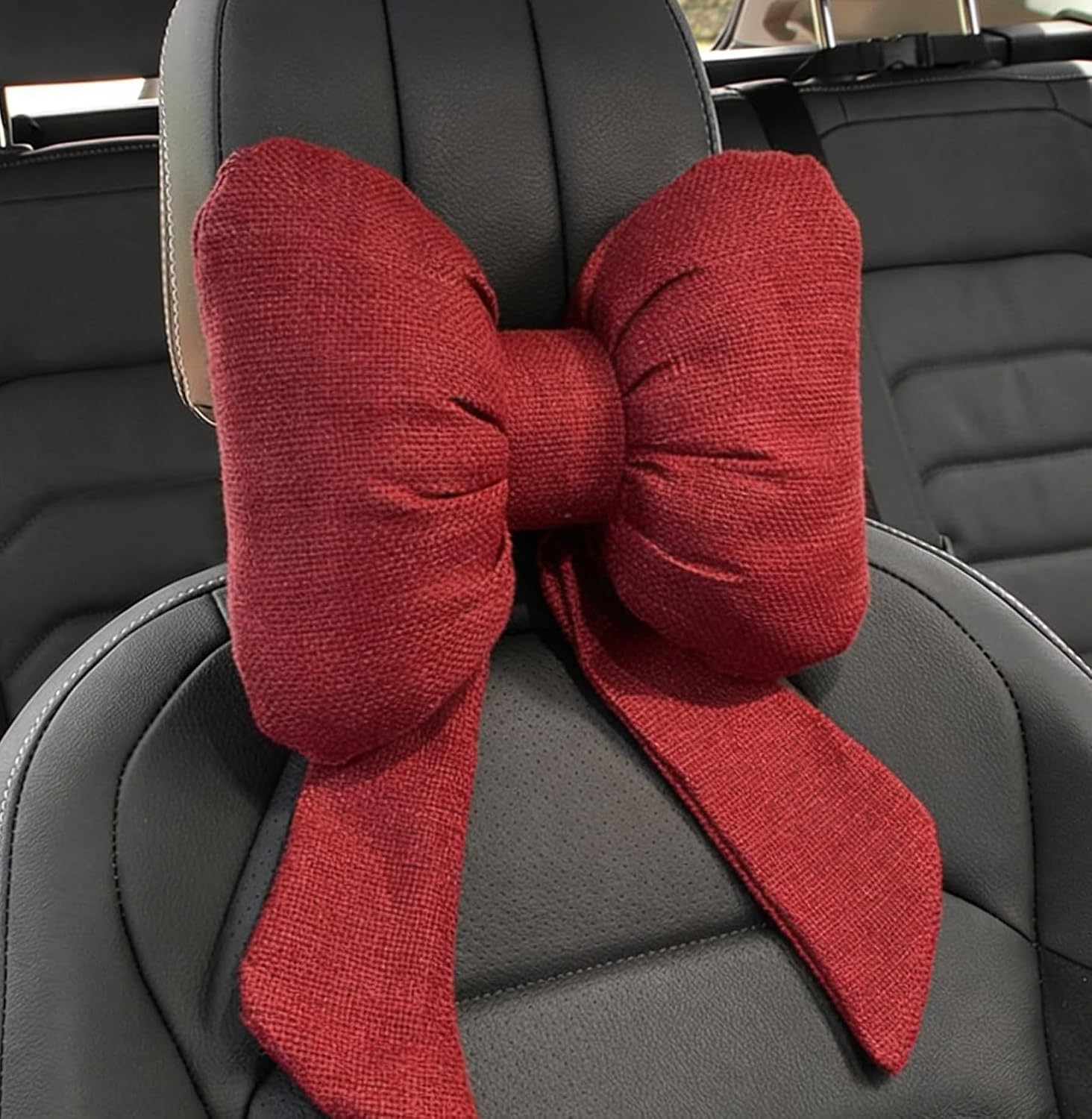 Cute Bow Car Headrest Pillow,Comfortable & Breathable Car Neck Pillows for Relief Neck Fatigue,Universal Head Rest Pillow for Cars Decoration as Birthday Gifts for Women,Girl (Red)