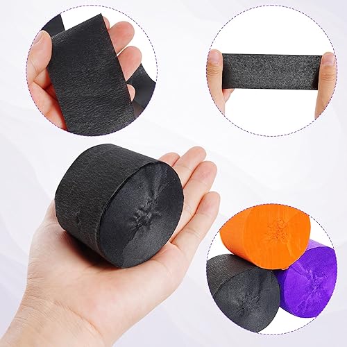 Miniatura 4 de Serpentinas negras de papel crepé de 492 pies, 6 rollos para fiesta de Halloween, boda, cumpleaños, hogar, aula, oficina, puerta, decoración de