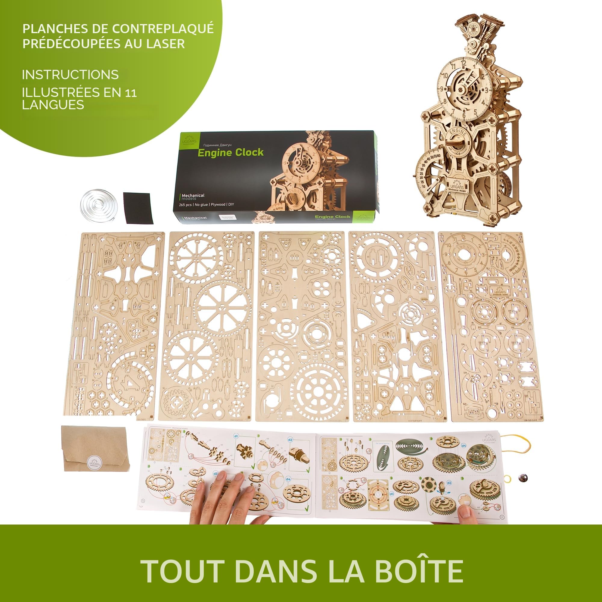 UGEARS Horloge à Moteur Puzzle 3D Bois Adulte - Maquette en Bois A Construire, Maquettes Et Modélisme Horloge Pendule Fonctionnelle Maquette Adulte, Loisirs Créatifs Adultes, Casse Tête