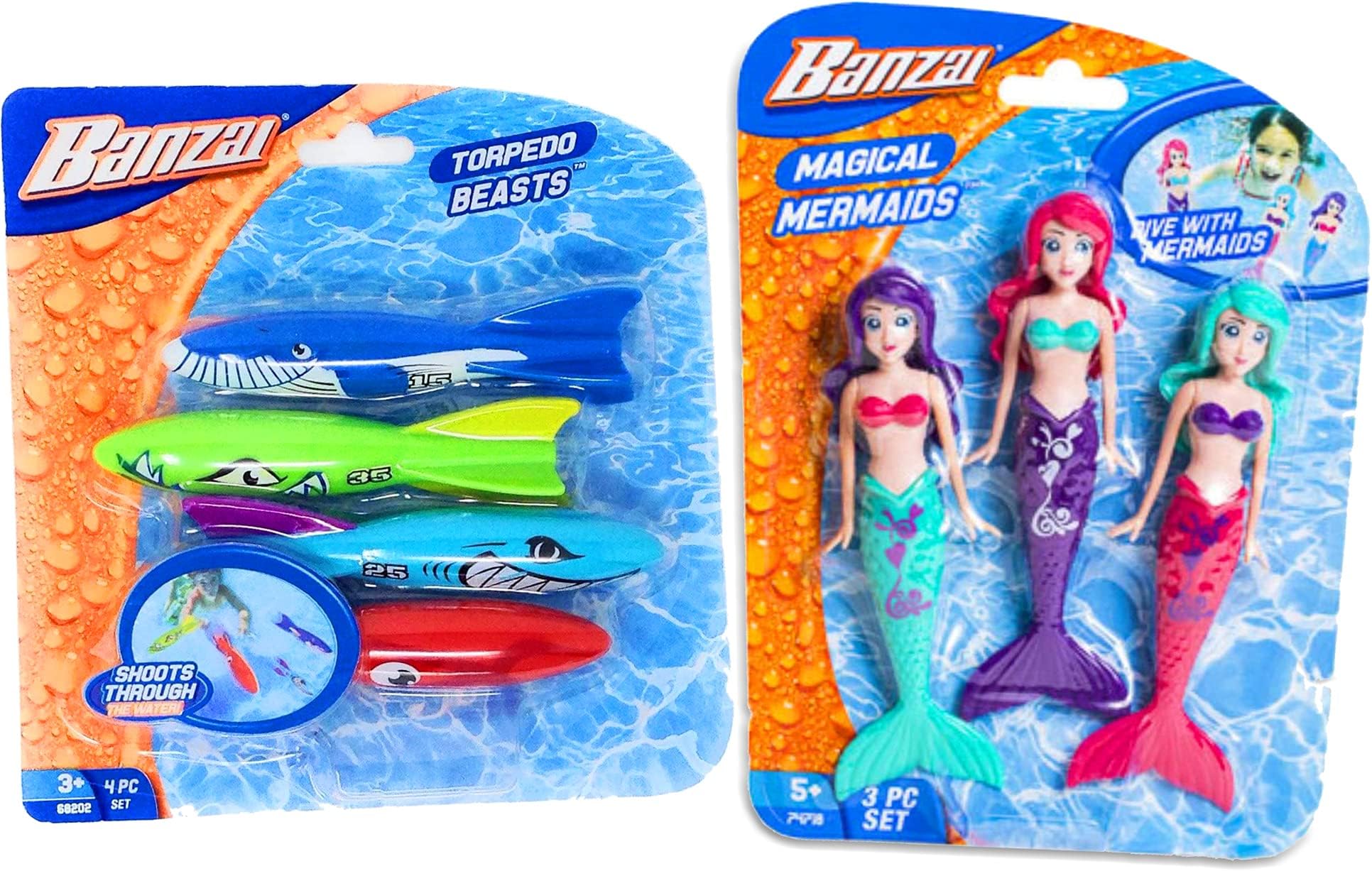 Funstuff Funstuff Banzai Dive Mermaids and Torpedo Beasts Sharks Summer Pool and Water Dive Toys