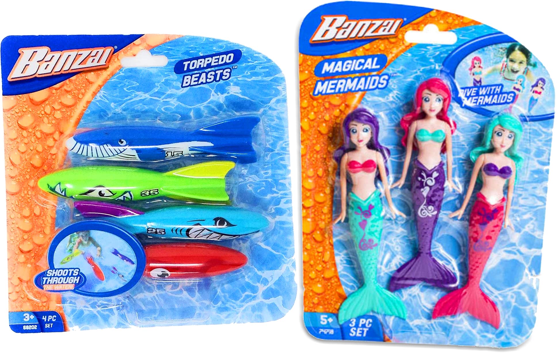 Funstuff Funstuff Banzai Dive Mermaids and Torpedo Beasts Sharks Summer Pool and Water Dive Toys