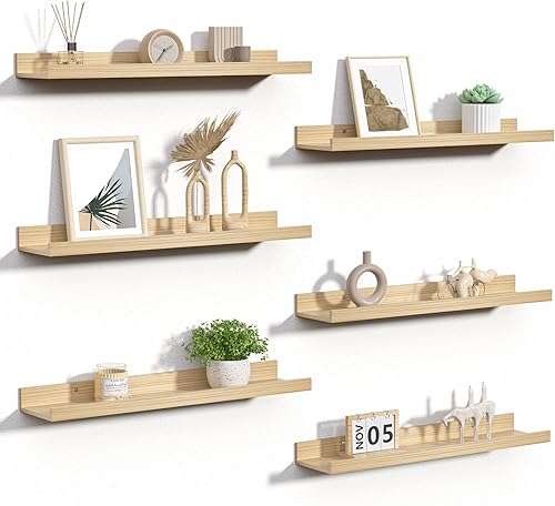 Miniatura 24 de upsimples Estantes flotantes para pared, juego de 6 estantes de pared para almacenamiento decorativo, estante de madera montado en la pared para