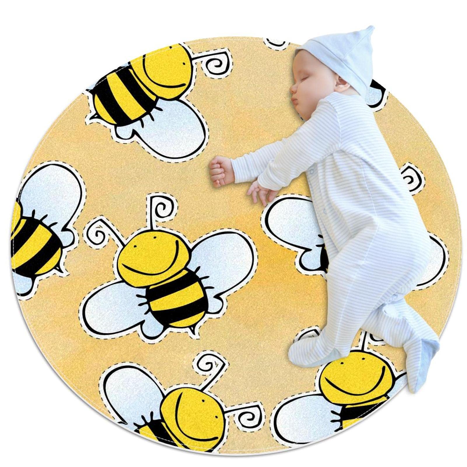 Tapis rond abeilles JDEZ 100x100cm pour decoration de chambre