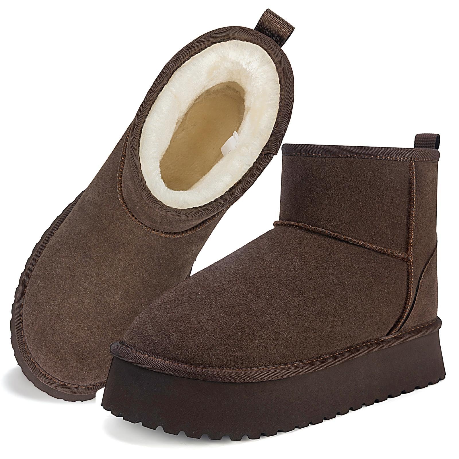 Mishansha Classic Platform Mini Boots for Women Faux Suede Ankle Boots Warm Winter Boots
