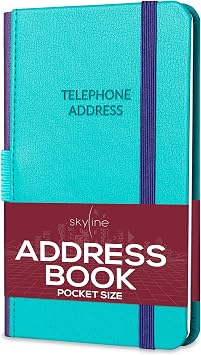 Skyline Small Address Book with Alphabetical Tabs & Pocket, Turquoise