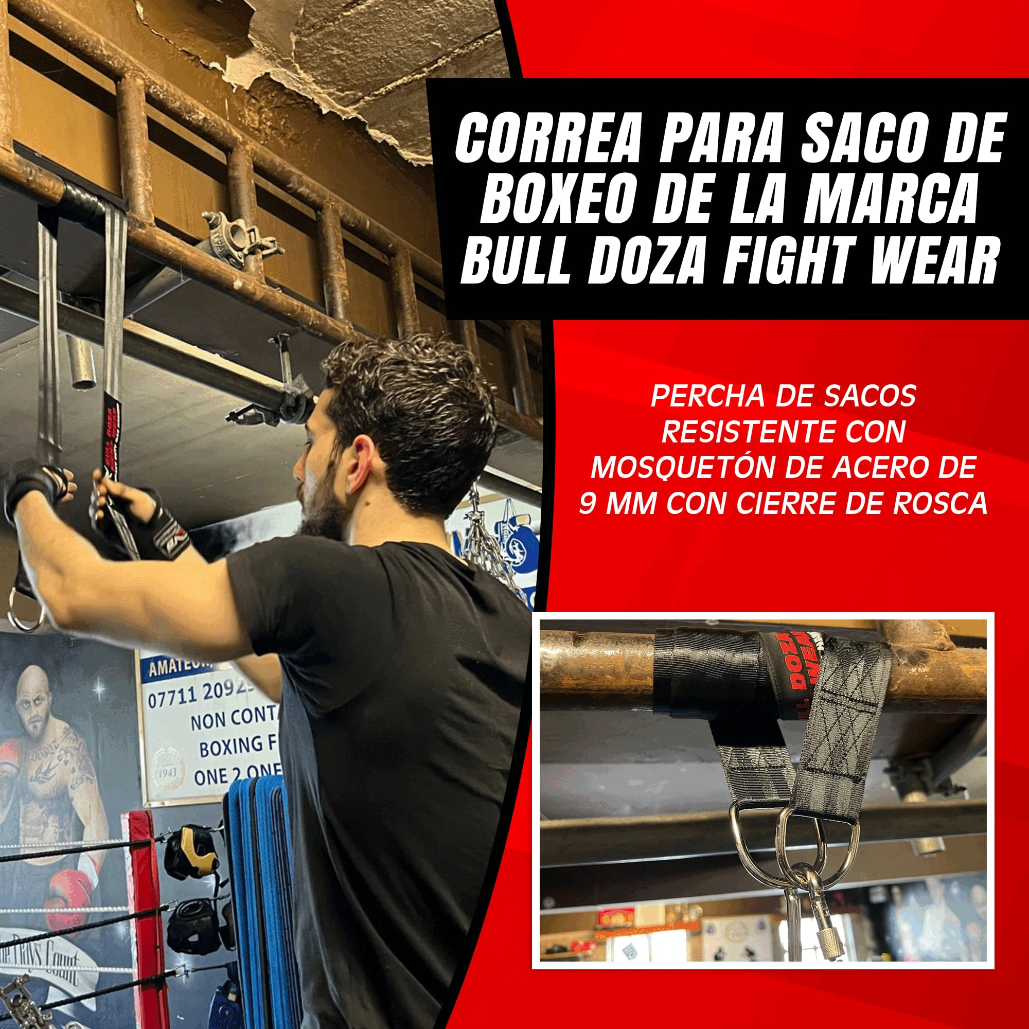 Bull Doza Soporte para Saco de Boxeo 152cm Correa Silenciosa Antideslizante