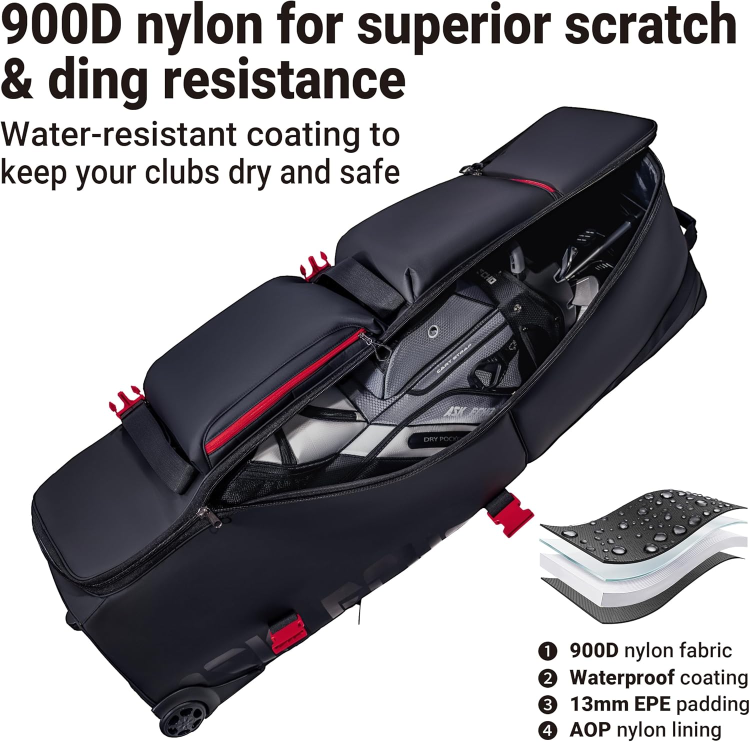 ASK ECHO LOCKLINK Roller Outdoors Golf Travel Bag Soft-Sided with Wheels/Black - Image 3