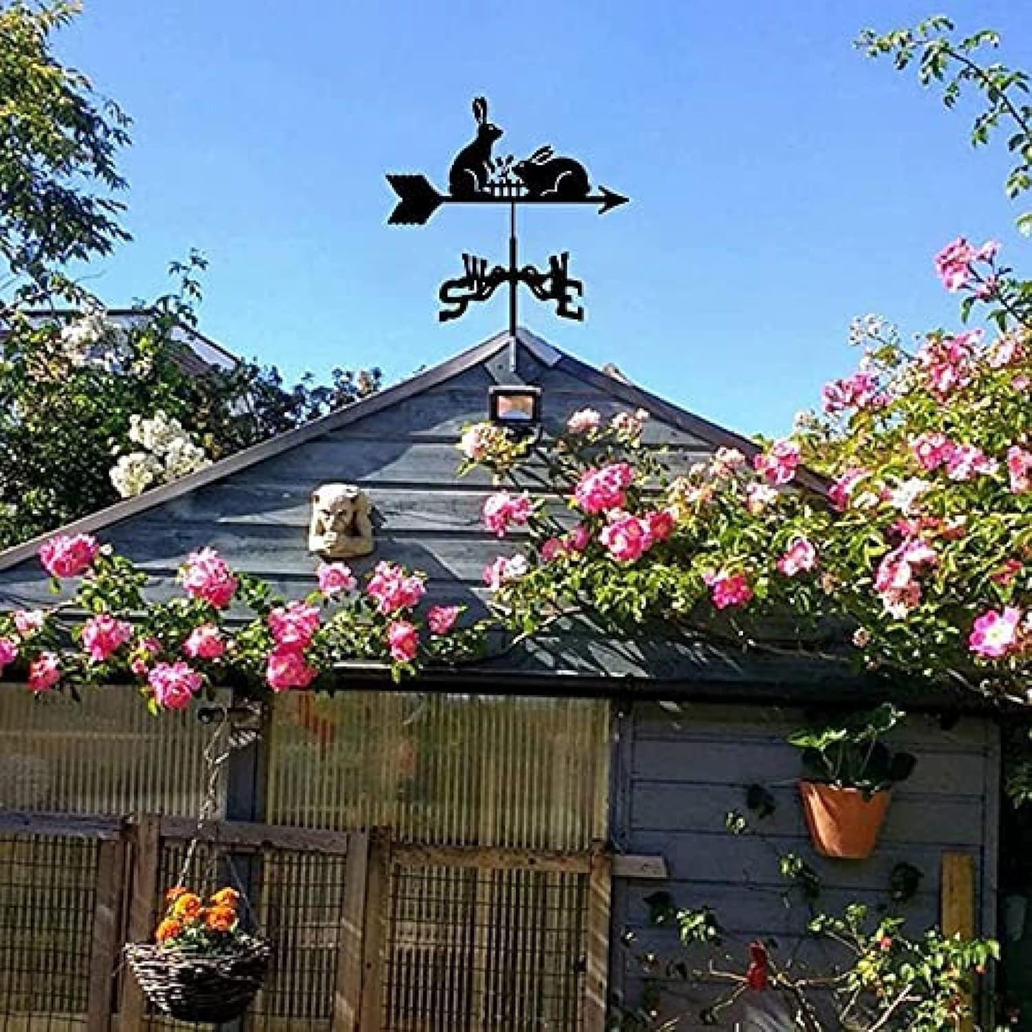 Weather Vane Rabbit Weathervane for Roof -Wind Direction Indicator Retro Garden Shape Metal Weathervane, Retro Garden Shape Metal Weathervane,3POUR3