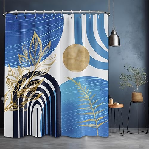 Miniatura 12 de Cortina de ducha moderna de mediados de siglo en blanco y negro, cortinas de ducha para hombre, juego de decoración de baño para hombres, patrón