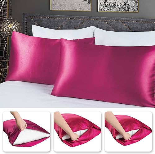 Miniatura 8 de Tyfitb - Juego de 2 fundas de almohada de satén para cabello y piel, fundas de almohada de refrigeración (satén suave, cierre de sobre)