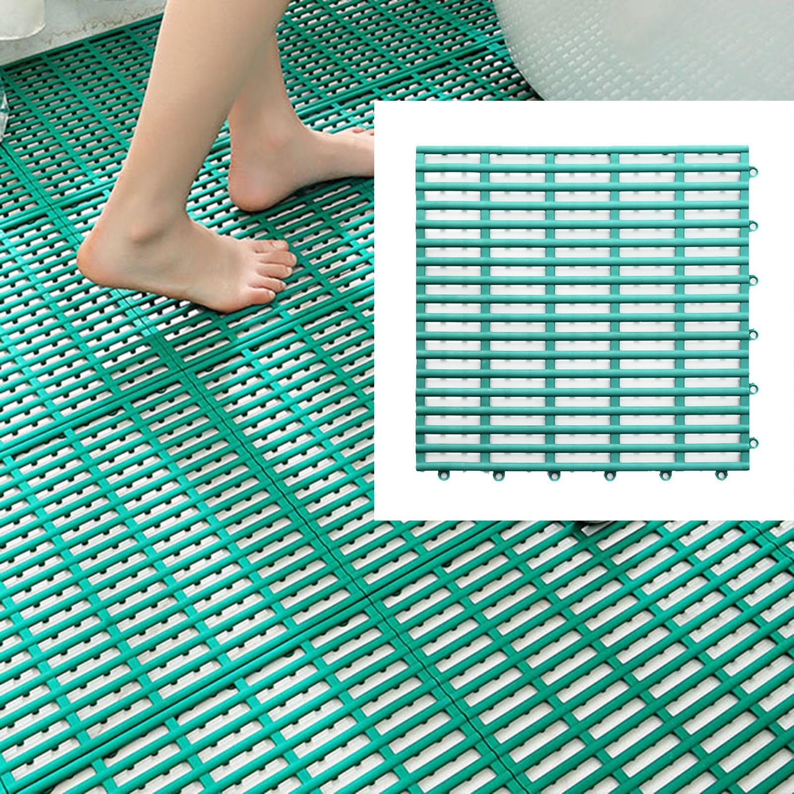 Shower Stall Mats Bathroom Cut to Size Splicing Anti Slip Pad Rubber Floor Mat Non-Slip Restaurant Mat for Floors Bar Garage Home Slip Pool Entry (Color : Green, Size : 4pcs)