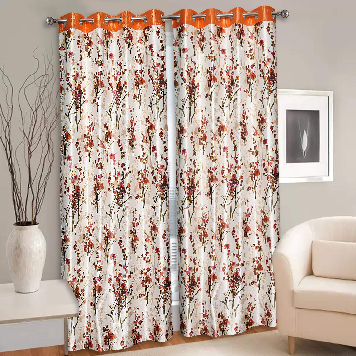 LEVINLY Vento Floral Printed Curtain - 8 feet Door, Orange [2 Piece] (B09PPQW2LF) Amazon Price History, Amazon Price Tracker