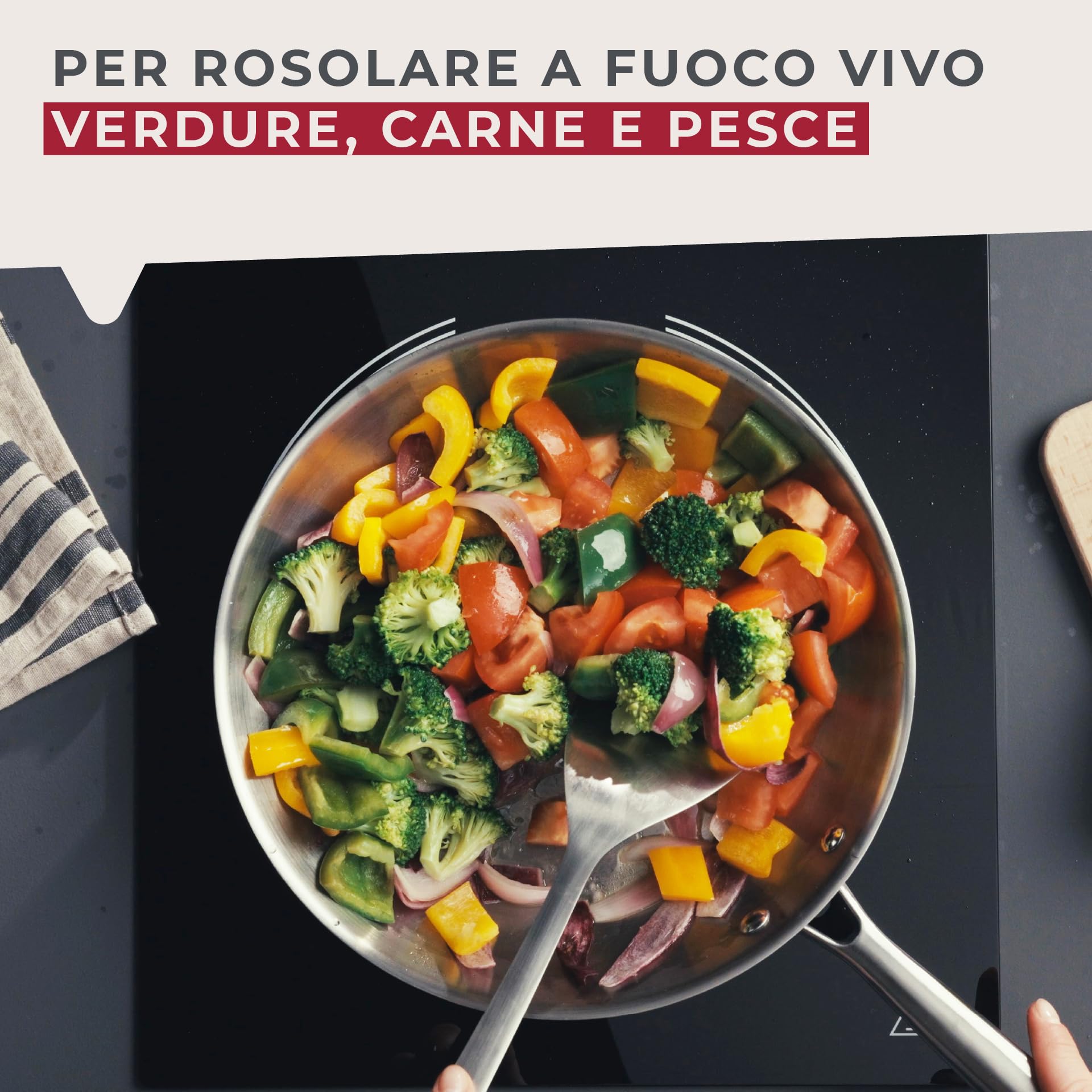 Fackelmann Vita3 - Padella in acciaio inox, 28 cm, triplo fondo diffusore, senza antiaderente, senza PFA, adatta per induzione, gas, vetro e forno, tenuta perfetta, lavabile in lavastoviglie