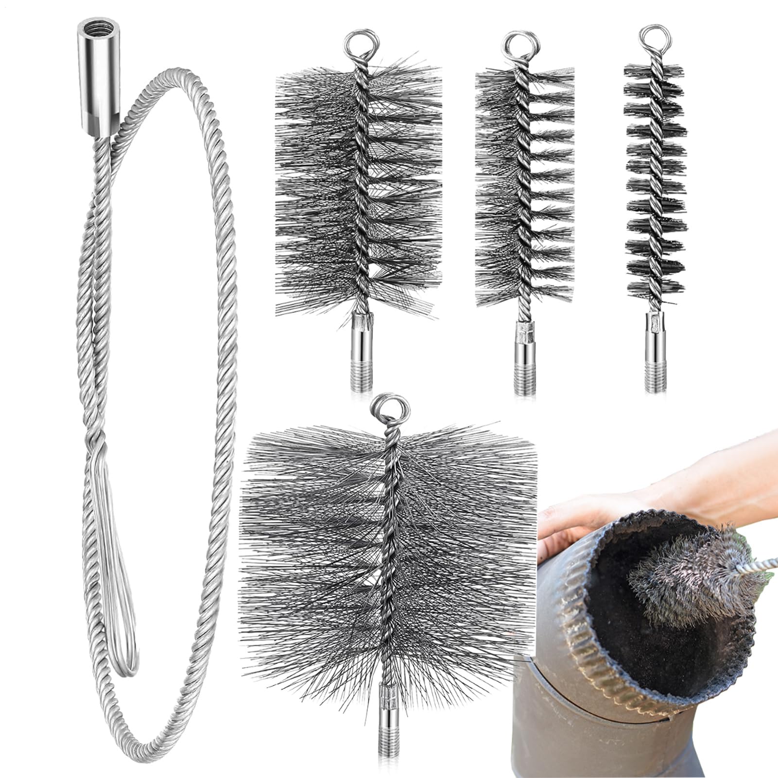 Stove Pipe Brush – Stove Pipe Brush, Flessibile Blockage Unclogger Fireproof Complete Tool with Spiral Bristle Head & Extendable Rod for Dryers, Grill Burner and Fireplace