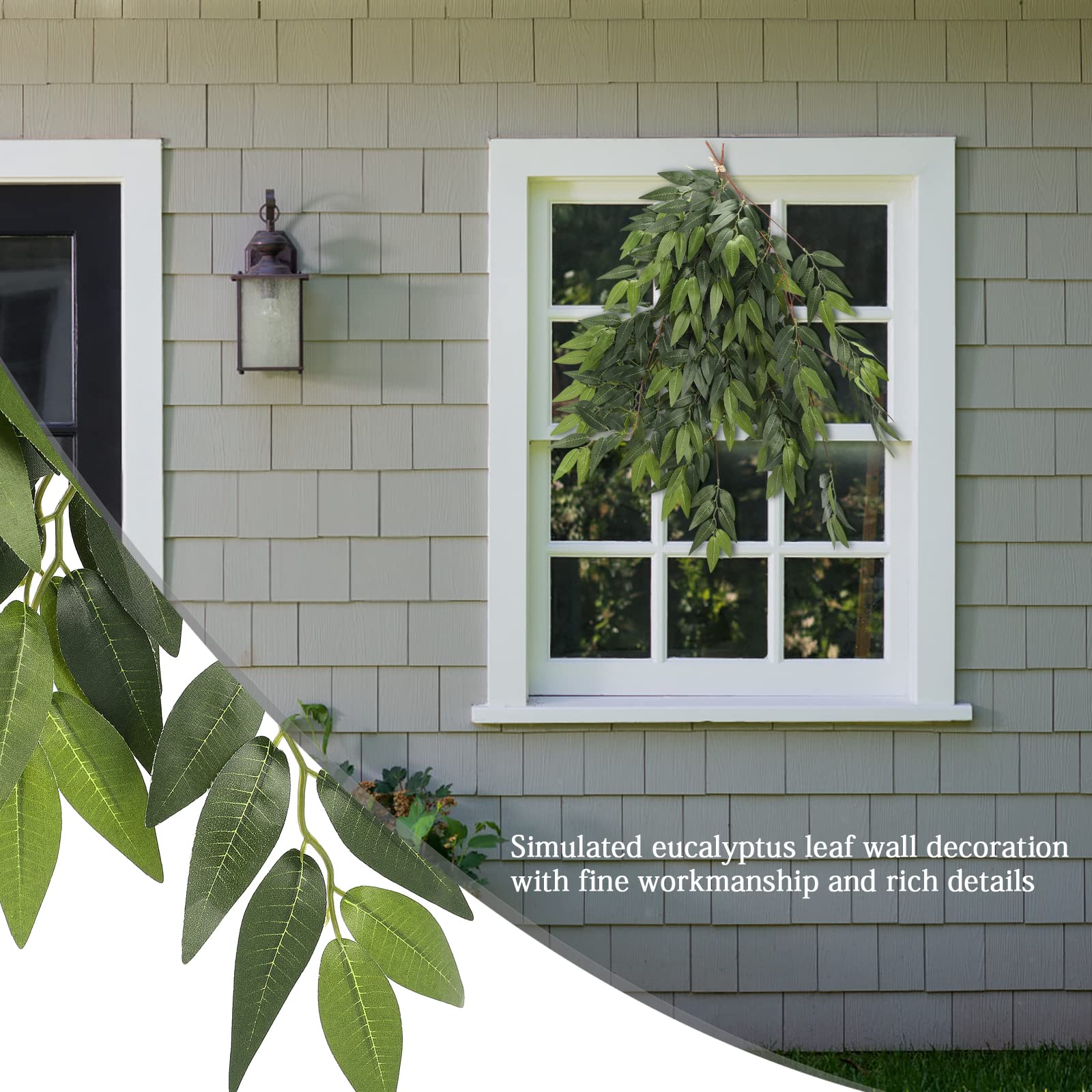 Wnvivi 2 Pcs 33 Inch Artificial Hanging Bamboo Leaves,Green Plants Picks,Fake Plant Teardrop Swags,Spring Greenery Stems Front Door Decoration