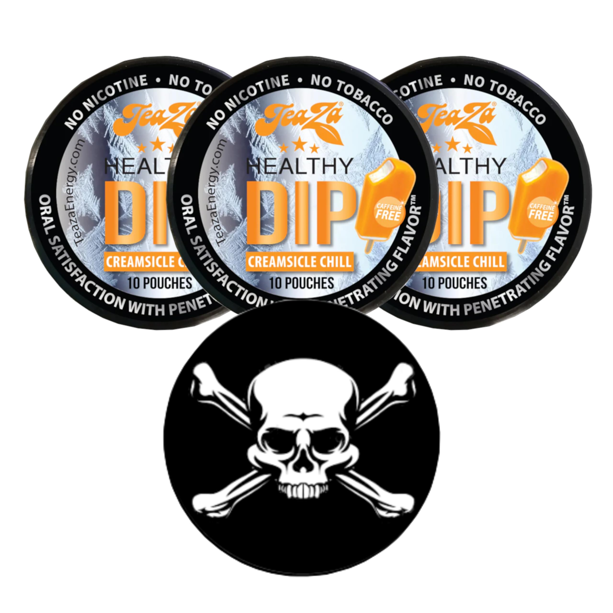 DC Crafts Nation Skin Can Cover with Teaza Herbal Energy Pouches Creamsicle 3 Cans - Skull