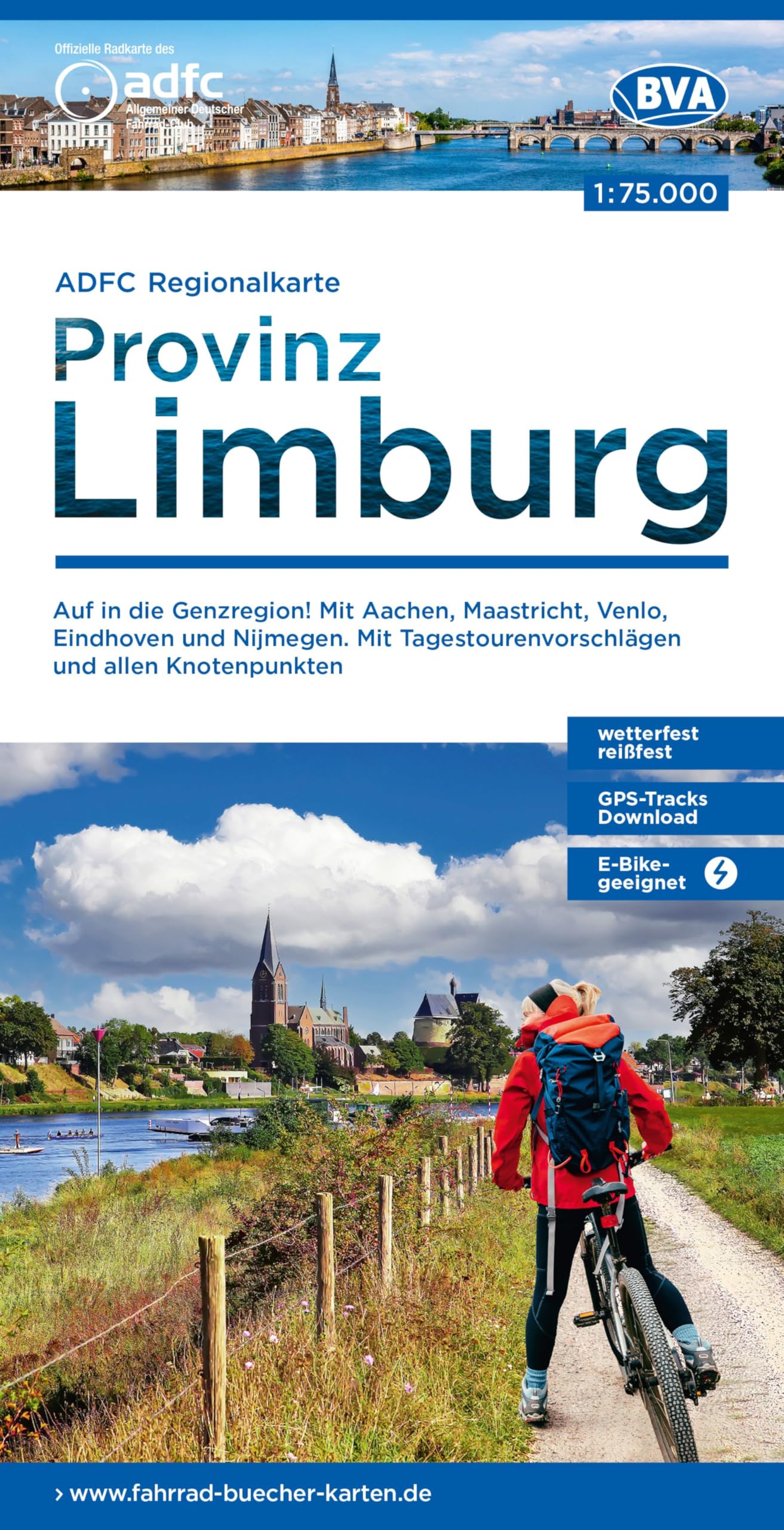 Limburg cycling map: mit Tagestourenvorschlägen und allen punkten, reiß- und wetterfest, E-Bike-geeignet, GPS-Tracks Download, Auf in die Grenzregion! ... Eindhoven und Nijmegen. (Regionalkarte)