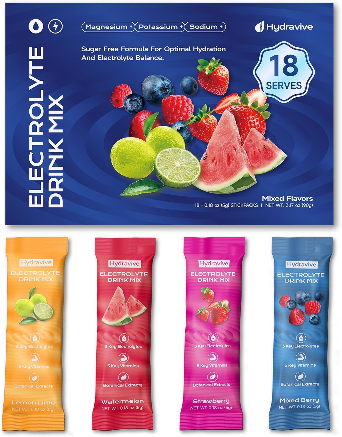 Product image of Electrolyte Powder Packets Sugar Free Liquid Daily IV Drink Mix for Rapid Hydration | 5 Vitamins, 4 Electrolytes, Ashwagandha, L-Theanine, Lion's Mane Mushroom | Non-GMO (18 Servings)