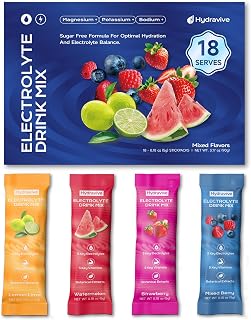 Electrolyte Powder Packets Sugar Free Liquid Daily IV Drink Mix for Rapid Hydration | 5 Vitamins, 4 Electrolytes, Ashwagandha, L-Theanine, Lion's Mane Mushroom | Non-GMO (18 Servings)