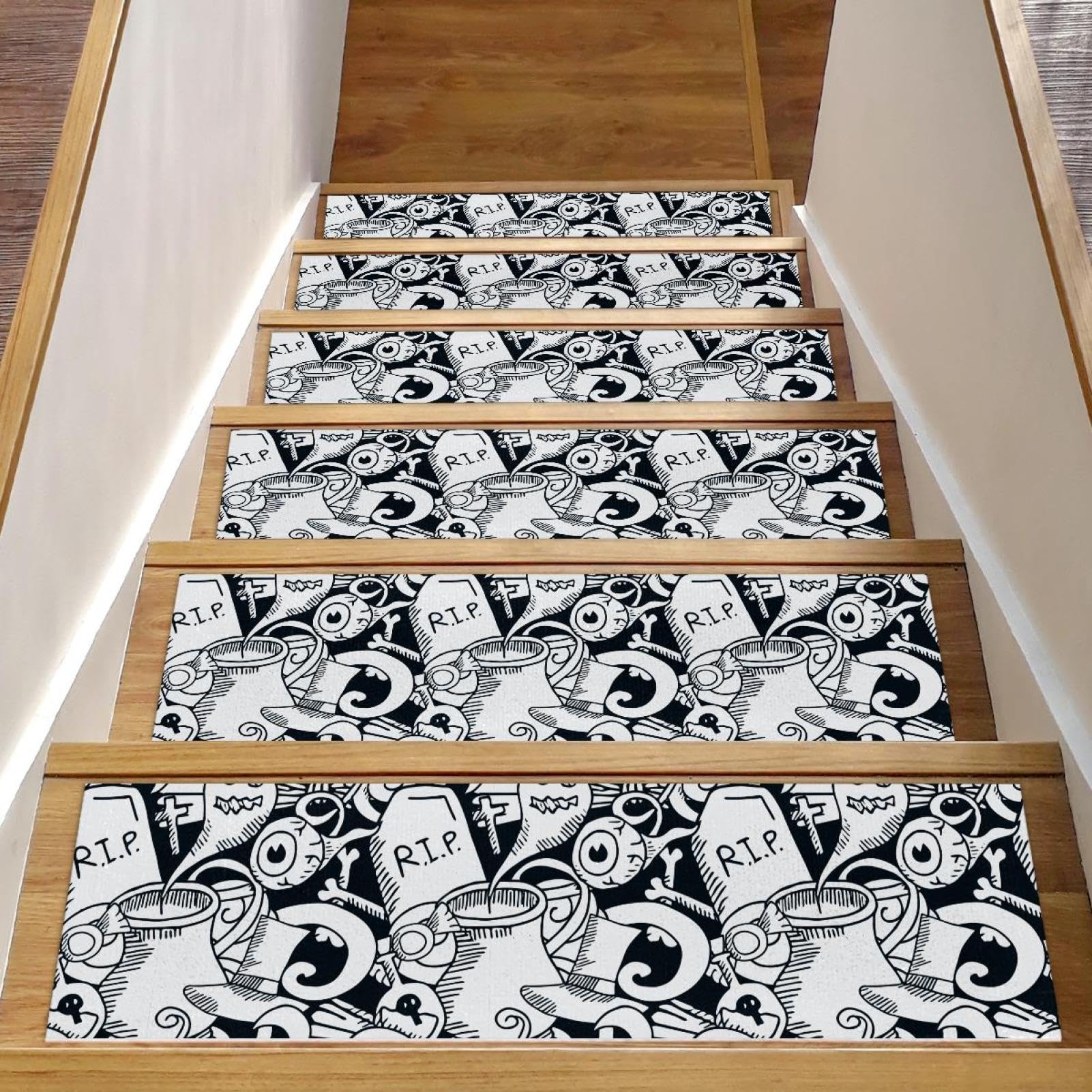 Alfombra para peldaños de madera en interiores, set de 15 piezas estilo animé de Halloween