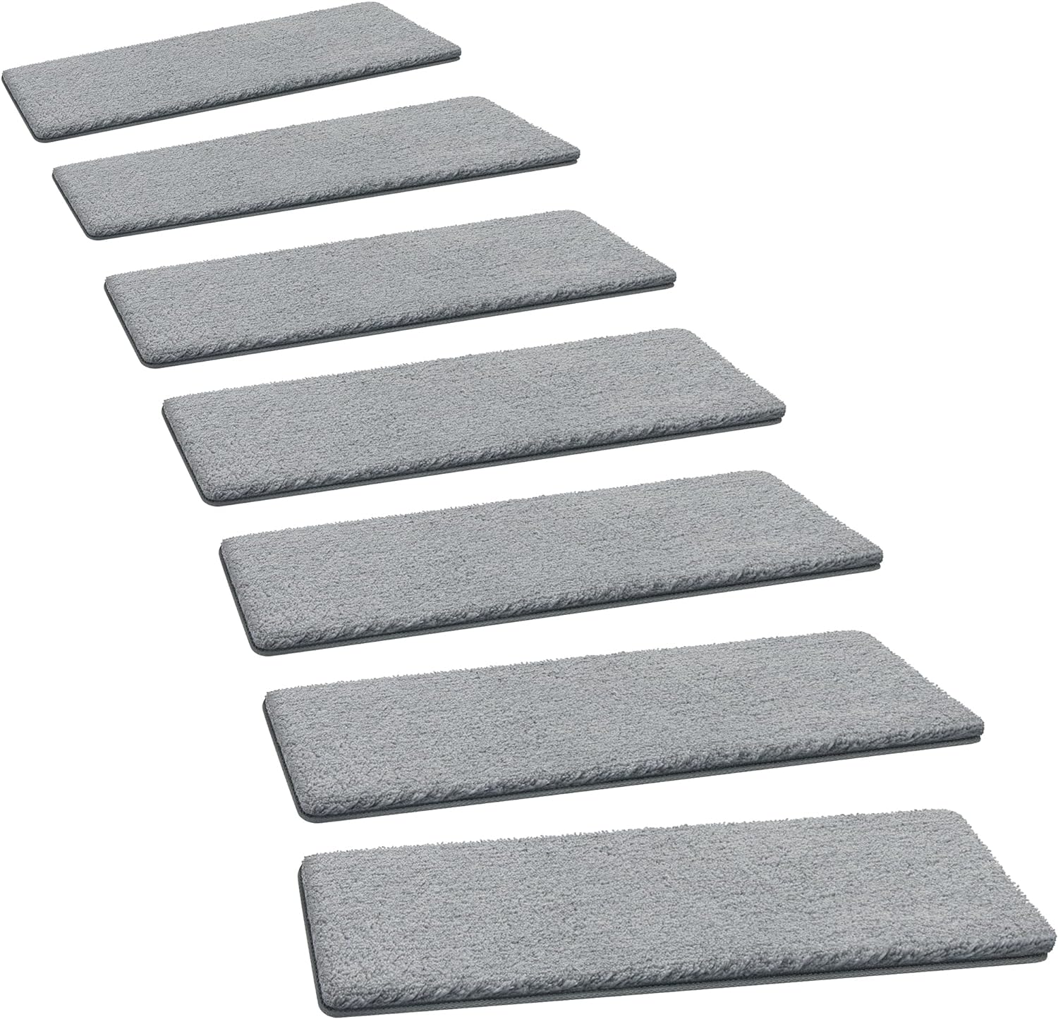 PURE ERA Carpet Stair Treads Ultra Plush 8\" X 30\" Soft Indoor Stair Protectors Pet-Friendly Non-Slip Skid Resistant Tape Free Washable Reusable (2 Pieces,Grey)