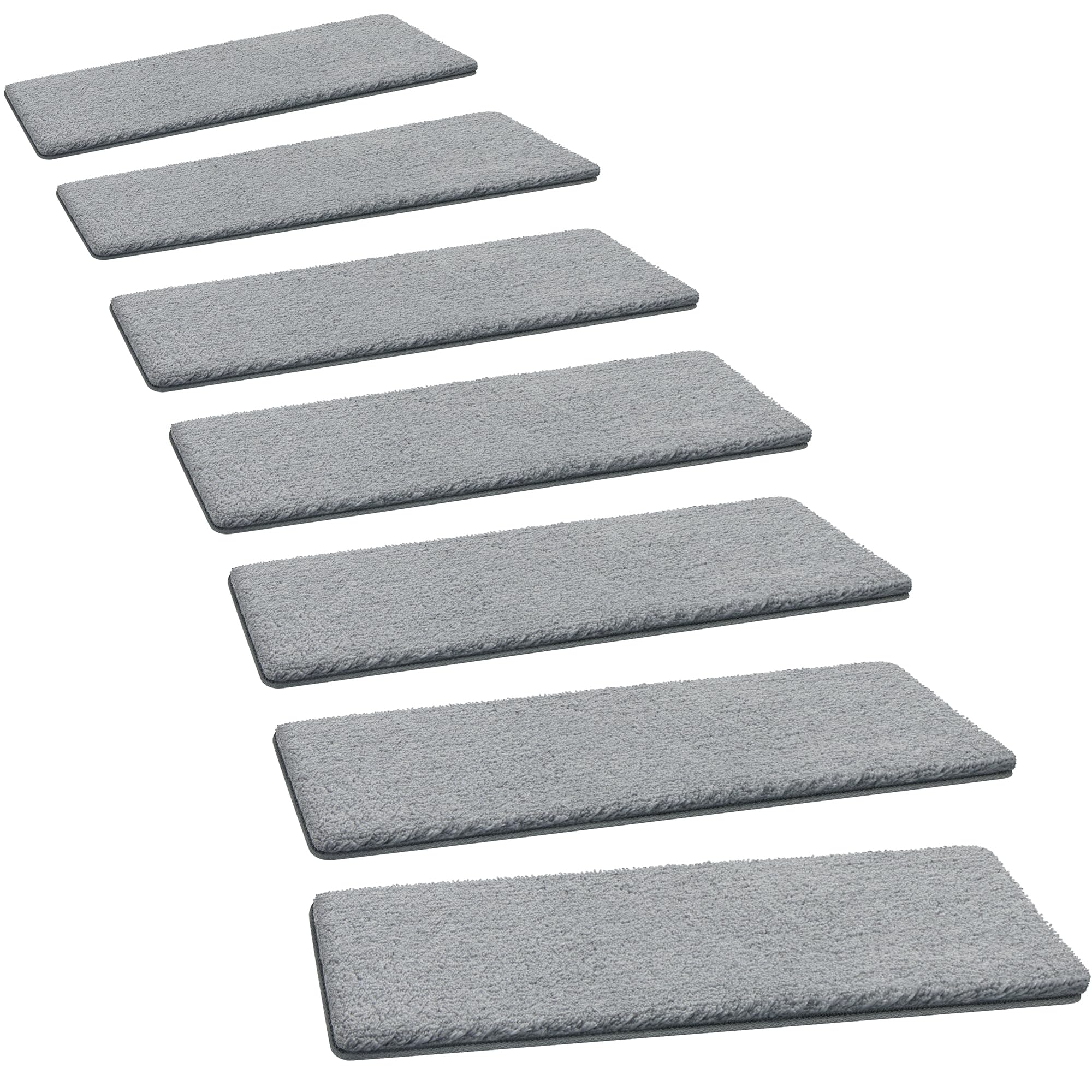 PURE ERA Carpet Stair Treads Ultra Plush 8" X 30" Soft Indoor Stair Protectors Pet-Friendly Non-Slip Skid Resistant Tape Free Washable Reusable(14 Pieces, Gray)