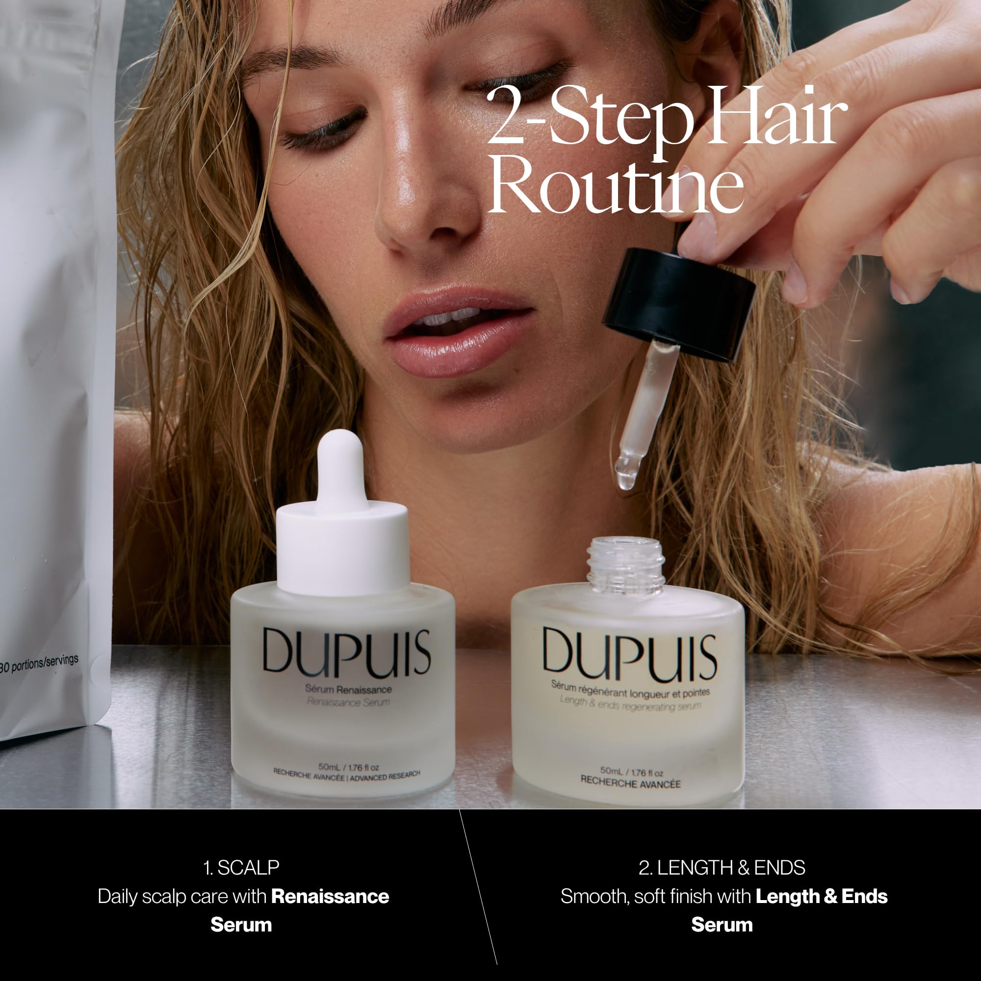 Dupuis Duo Hair Serum, Complete Routine For Scalp, Length and Ends – Hydrating Leave-In for Fuller-Looking Hair – Peptides, Red Clover Extract & Amino Acids – 2 x 50 ml, Made in Canada - 5