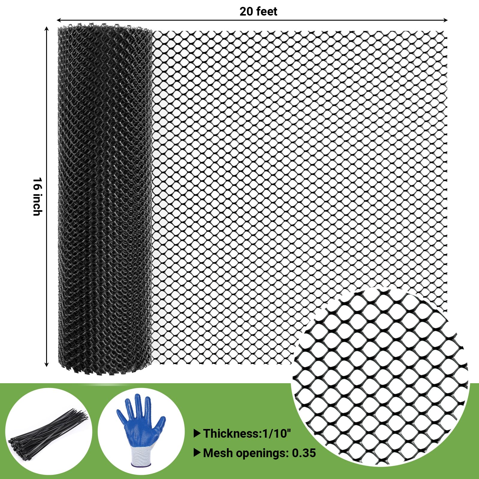 Wesketch Mesh Tree Guard Trunk Protectors, Chicken Wire for Floral Arrangements, Tree Wraps to Protect Bark, Flexible Net Tree Guard 16 in x 20FT with 50 Zip Ties, Tree Bark Protector from Deer-Black