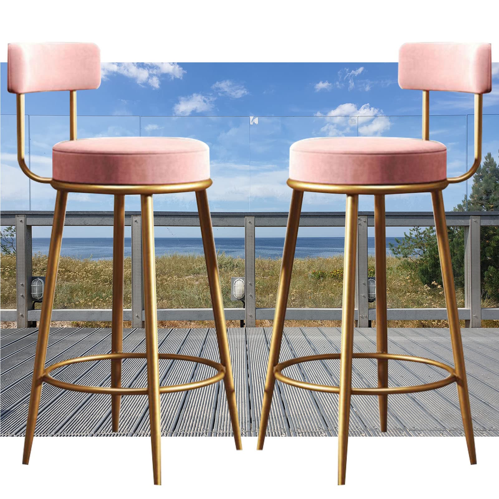 Tabourets de bar en velours rose ergonomiques avec dossier pour éviter le mal de dos