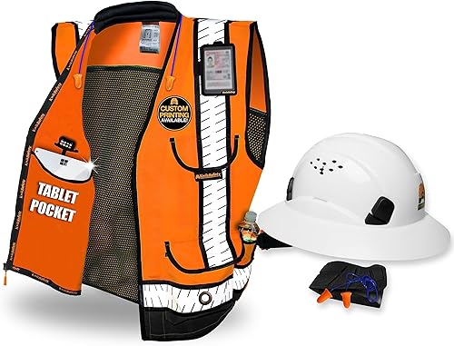 KwikSafety GODFATHER SPECIALIST - Chaleco de seguridad [naranja/negro, grande] + paquete de casco duro de ala completa TORTOISE
