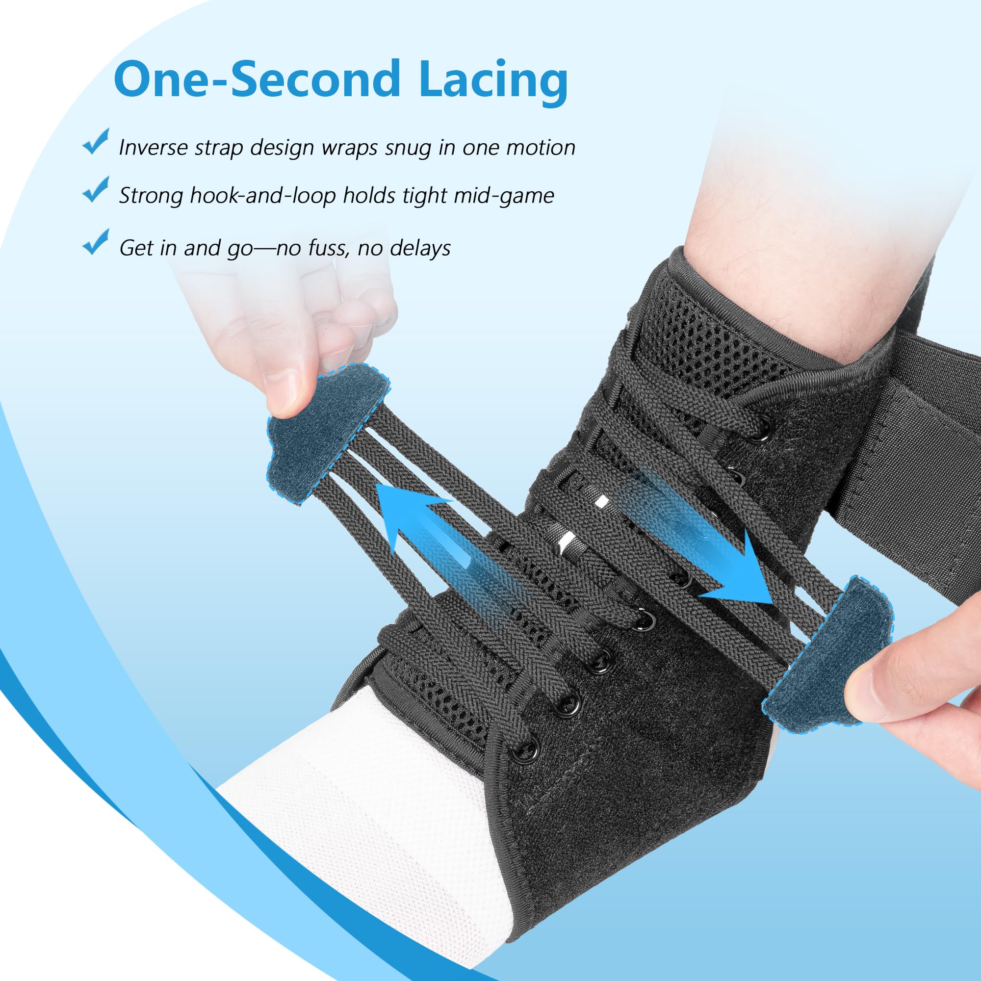 Cavigliera per donne e uomini, lacci rapidi con stabilizzatori laterali, cinghia riflettente per basket, pallavolo, corsa, M