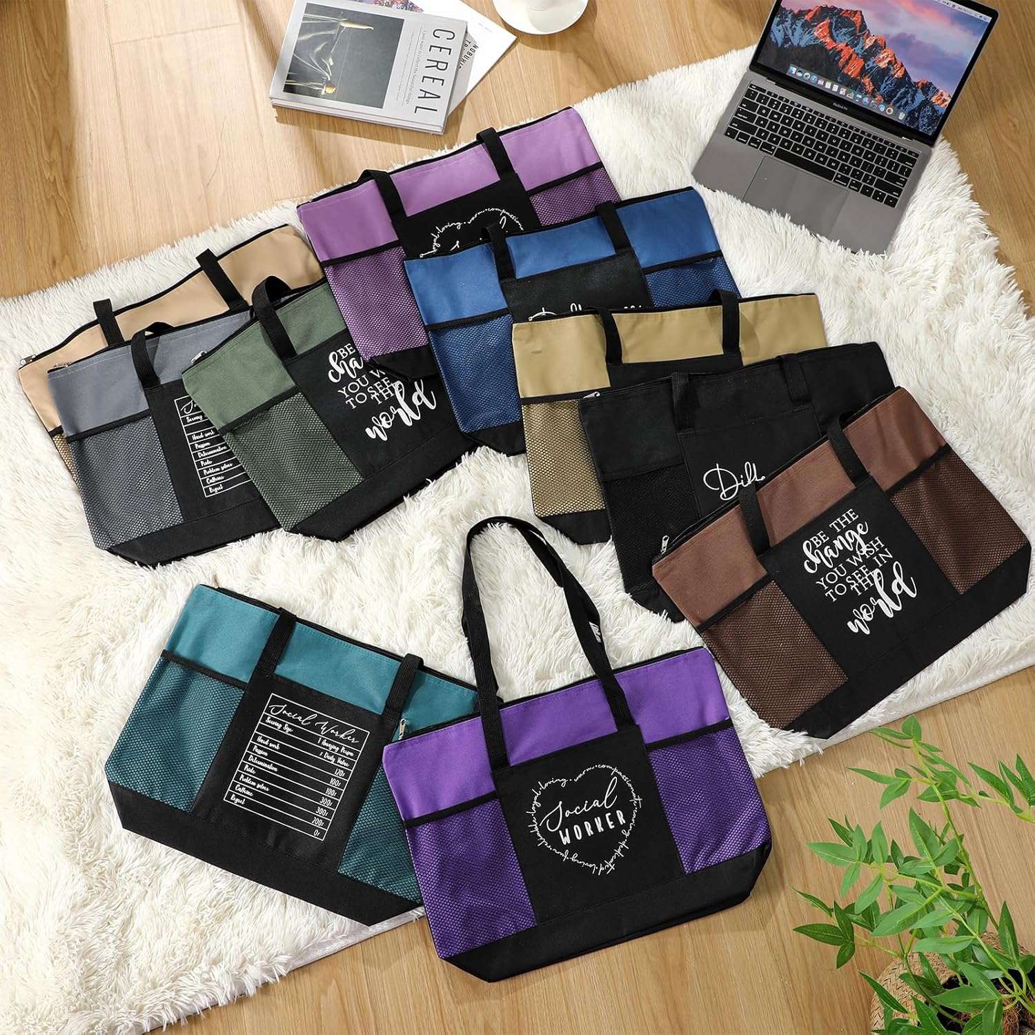 Roowest 10 Pcs Social Worker Appreciation Gifts Tote Bag Bulk Inspirational Employee Appreciation Gift for Women Men (Boho) - Image 4