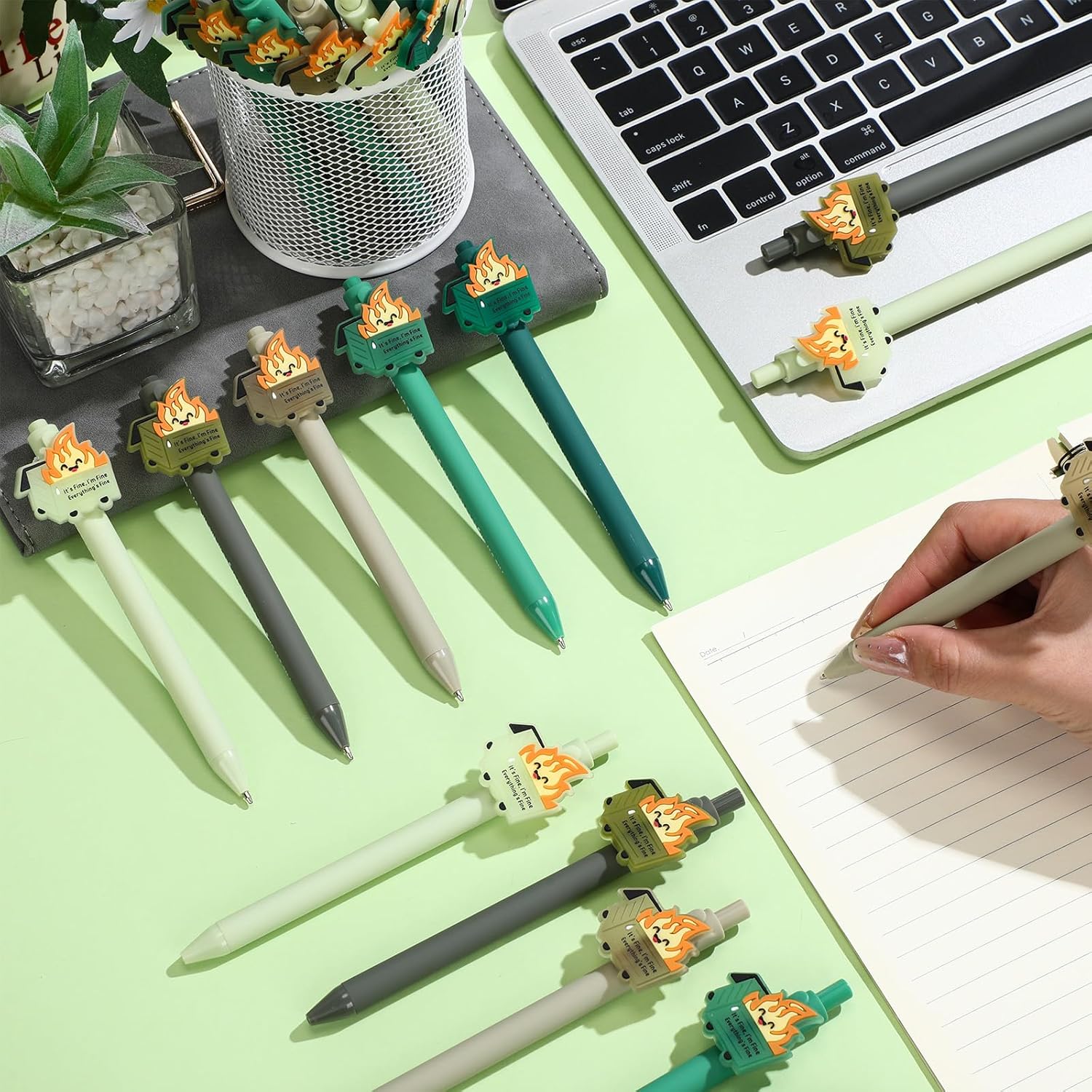 Sayglossy 100 Pcs Dumpster Fire Pen Gift Funny Luminous Dumpster Fire Ballpoint Pen Desk Accessories Emotional Employee Appreciation Support Gift for Office Social Worker Coworker Teacher Nurse Team