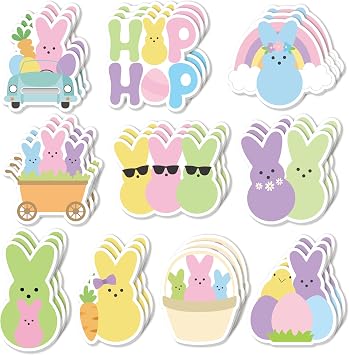 CJiangpo 30Pcs Easter Bunny Sticky Notes - 600 Sheets Assorted Cute Rabbit Designs Notepad, Colorful Spring Memo Pads for Kids Bulk Stationery for Classroom Rewards Easter Party Favors Basket Stuffers