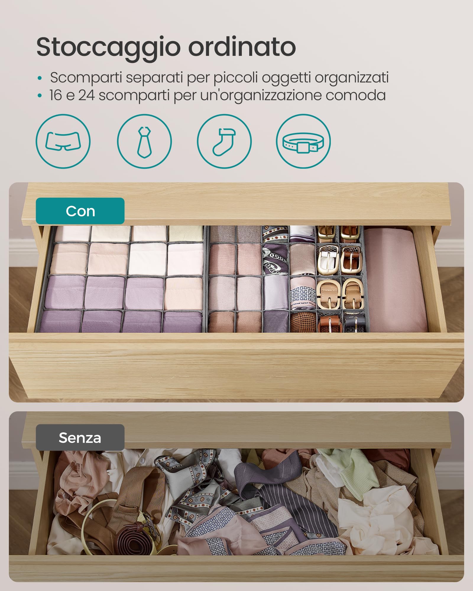 Set di 4 scatole porta calzini - Per biancheria intima