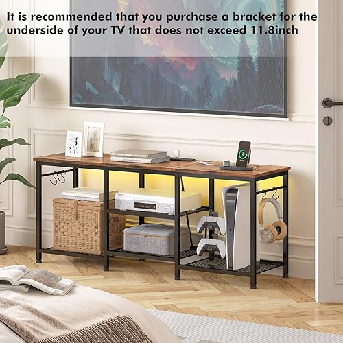 Miniatura 5 de YGEOMER Centro de entretenimiento para televisores de 55 pulgadas, con estación de carga y luces, estantes de almacenamiento abiertos, consola