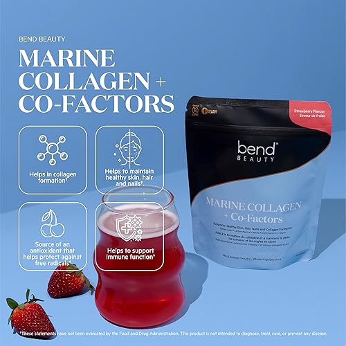 Miniatura 2 de Bend Beauty Marine Collagen + Co-Factors Polvo de colágeno con sabor a fresa Suplemento de colágeno hidrolizado Péptidos de colágeno de pescado +