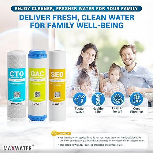 Miniatura 7 de Max Water Sistema de filtro de agua para toda la casa, juego de filtros de agua adicionales, sistema de filtración de agua de 3 etapas con